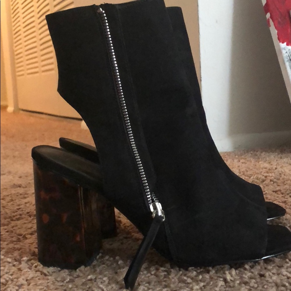 Black Heeled Faux-Suede Boot